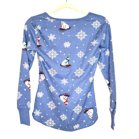 NEW Old Navy Polar Bear Holiday Print Blue Waffle Knit Pajama Set Size Small - Picture 7 of 12